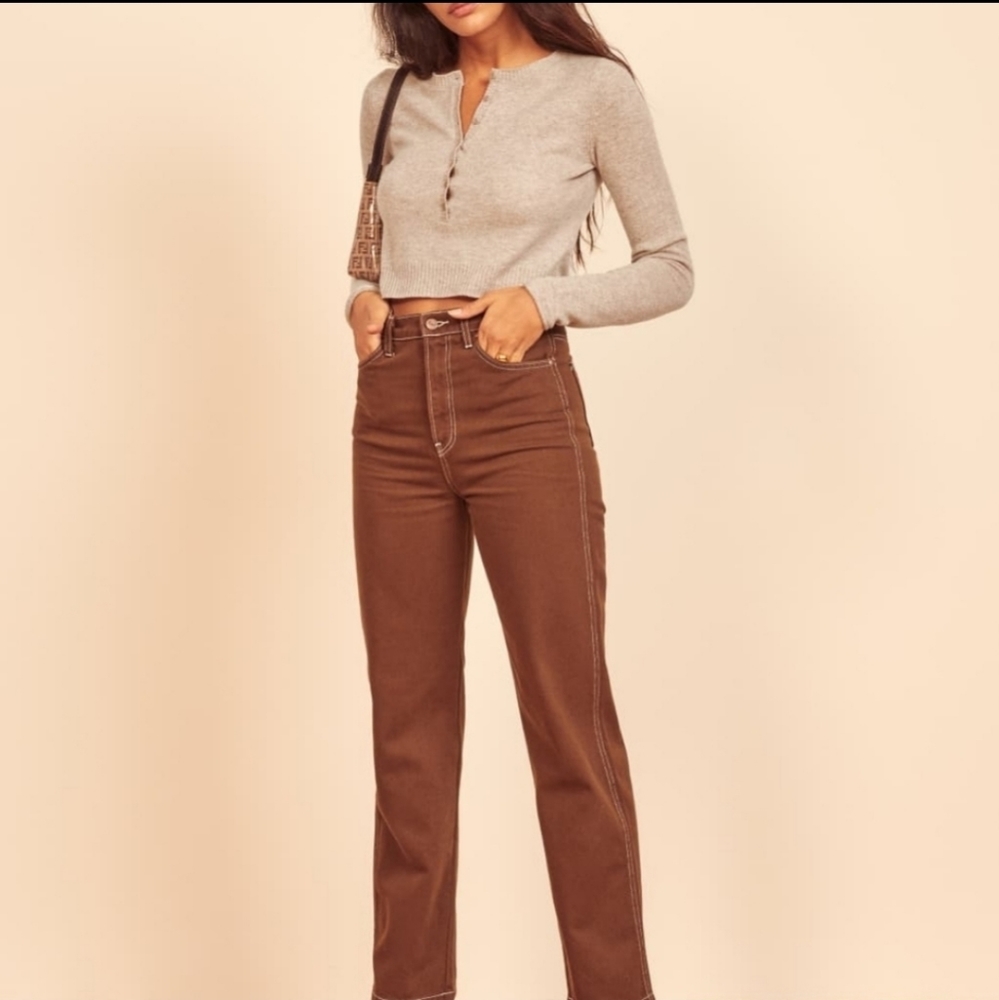 Reformation Cashmere Henley Cropped Sweater NEW - Picture 3 of 4